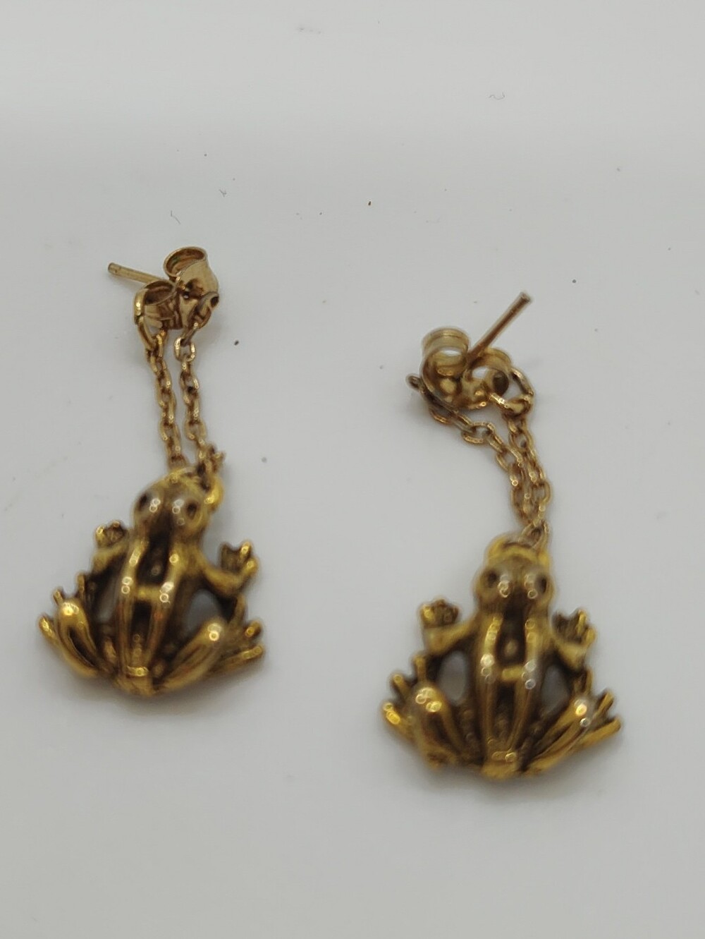Gold Tone Frog Drop Earrings - Women's Jewelry